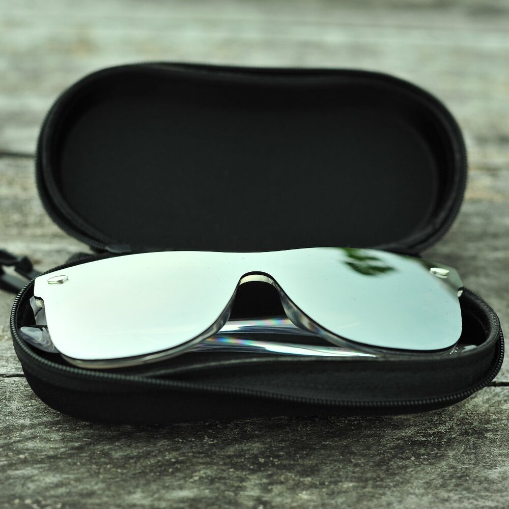 New Mirror Coated Lenses Silver Clear Acrylic Arms Sunglasses Unisex